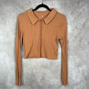 Free People On The Road Crop Cardi Snap Front Top In Beige Women's Size M
